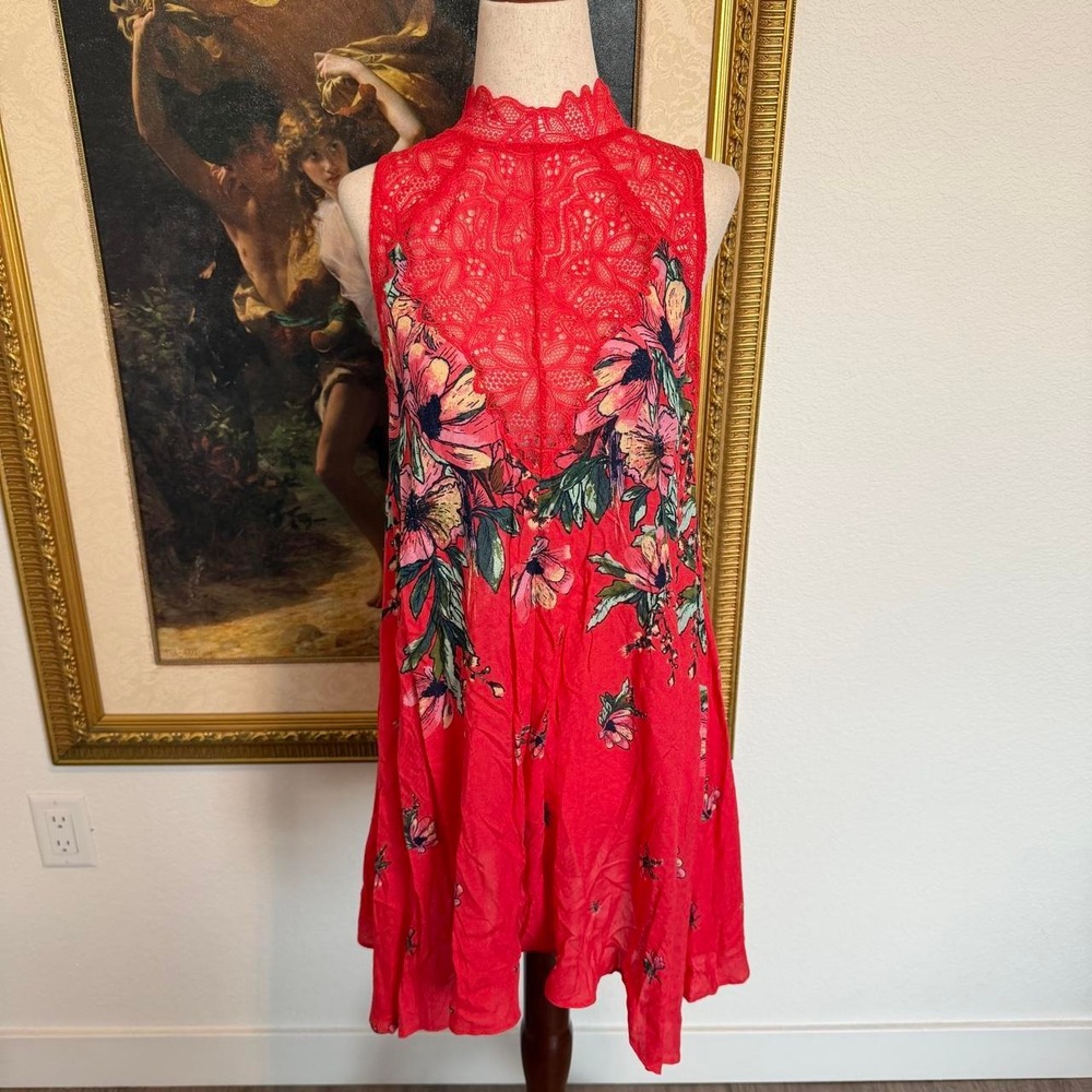 Free People Fairy Marsha Printed Lace Neck Dress
